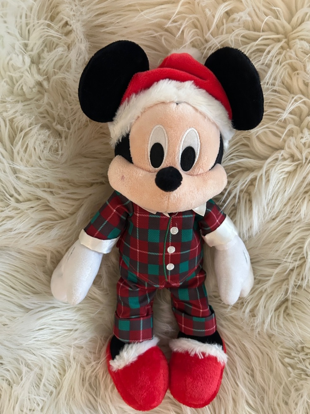 Disney Mickey Mouse soft Plush X-MAS Holiday Stuffed Animal SANTA HAT PAJAMA TOY